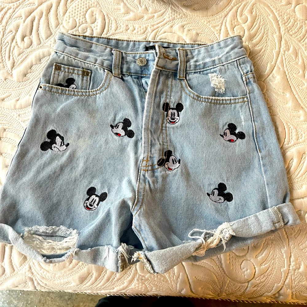 embroidered mickey jean shorts